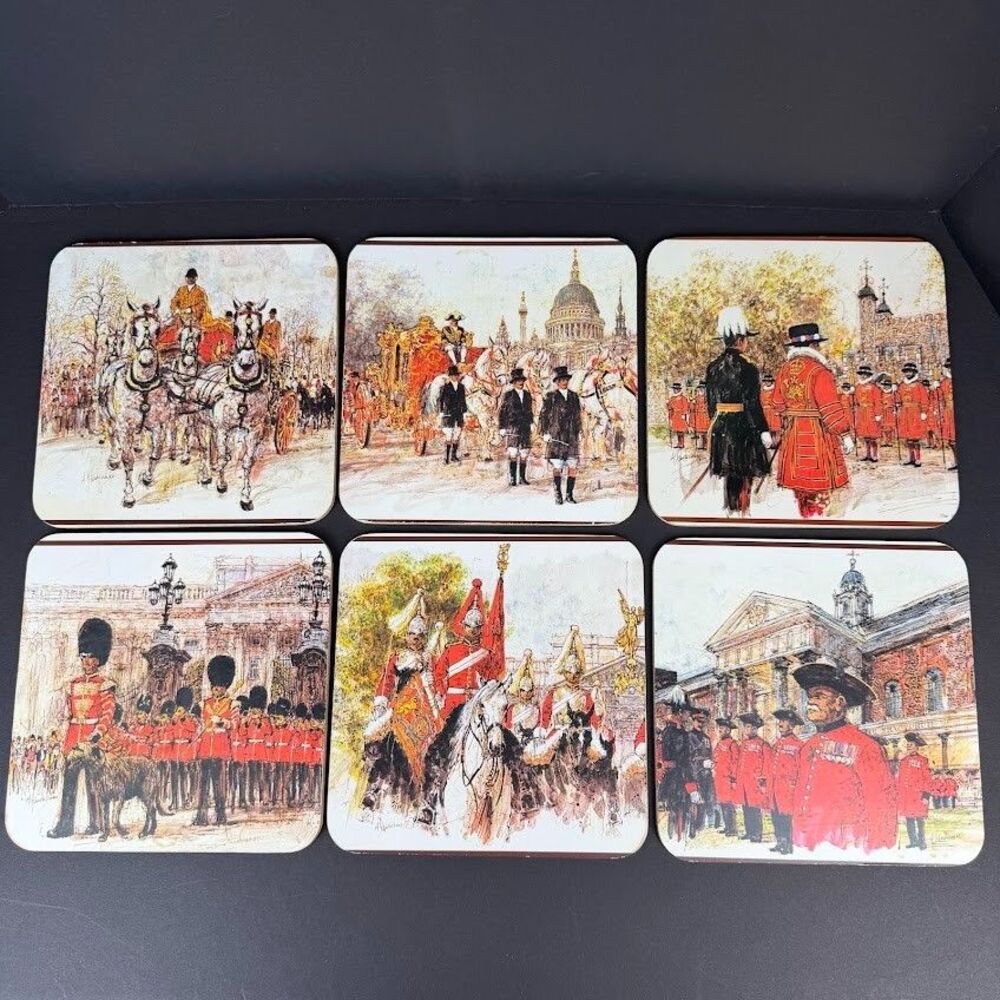 Set of 6 Vintage Clover Leaf 7.5 Inch Table Mats w/ British London Royal Guard